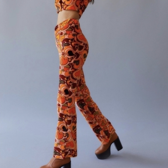 Urban Outfitters NGOrder Velour Trouser Pant Retro Love Hearts Size 10 - Picture 3 of 11
